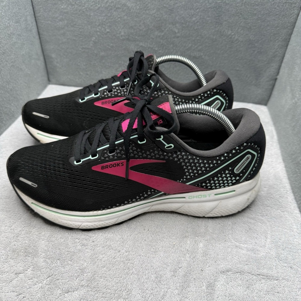 Brooks Ghost 14 Women's 10.5 Wide D Black Pink Mint Running Shoes
